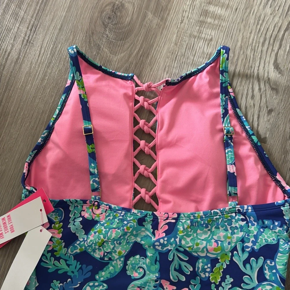 Lilly Pulitzer one piece swimsuit size 12 women’s Corsica blue turtle Ville  NWT - Picture 6 of 6